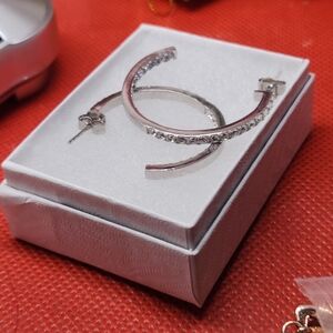 Swarovski Sterling Silver Double Sided Crystal Hoop Earrings